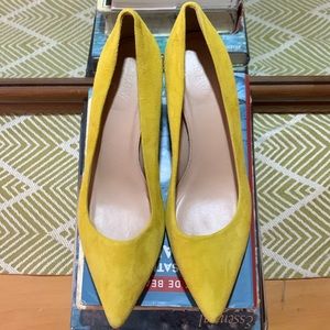 J. Crew Dulci Kitten Heels in Suede. Yellow, Size 7.5